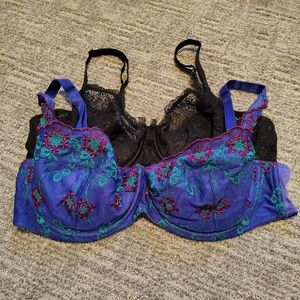 Adore Me Floral Embroidered Bra - Black and Purple